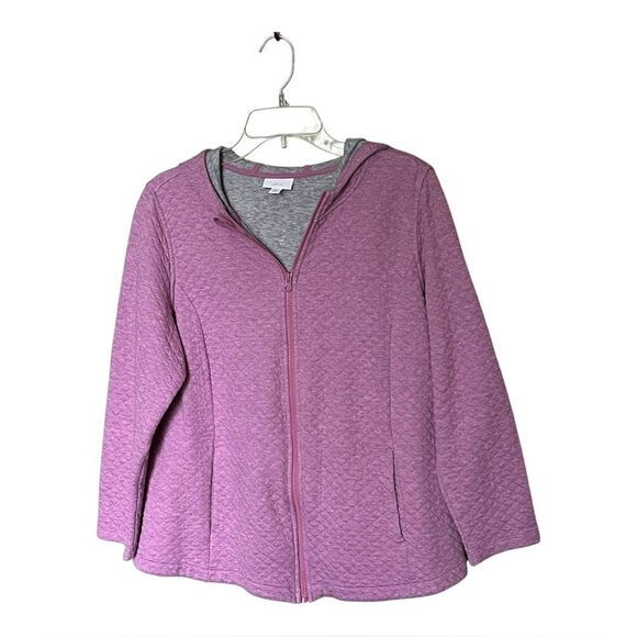 J. Jill Fit Lavender Quilted Zip-Up Hoodie Jacket Athleisure Size Large Petite - Picture 1 of 11
